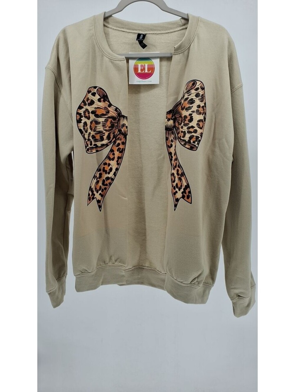 Birdie Leopard Bow Sand Graphic Cardigan-M